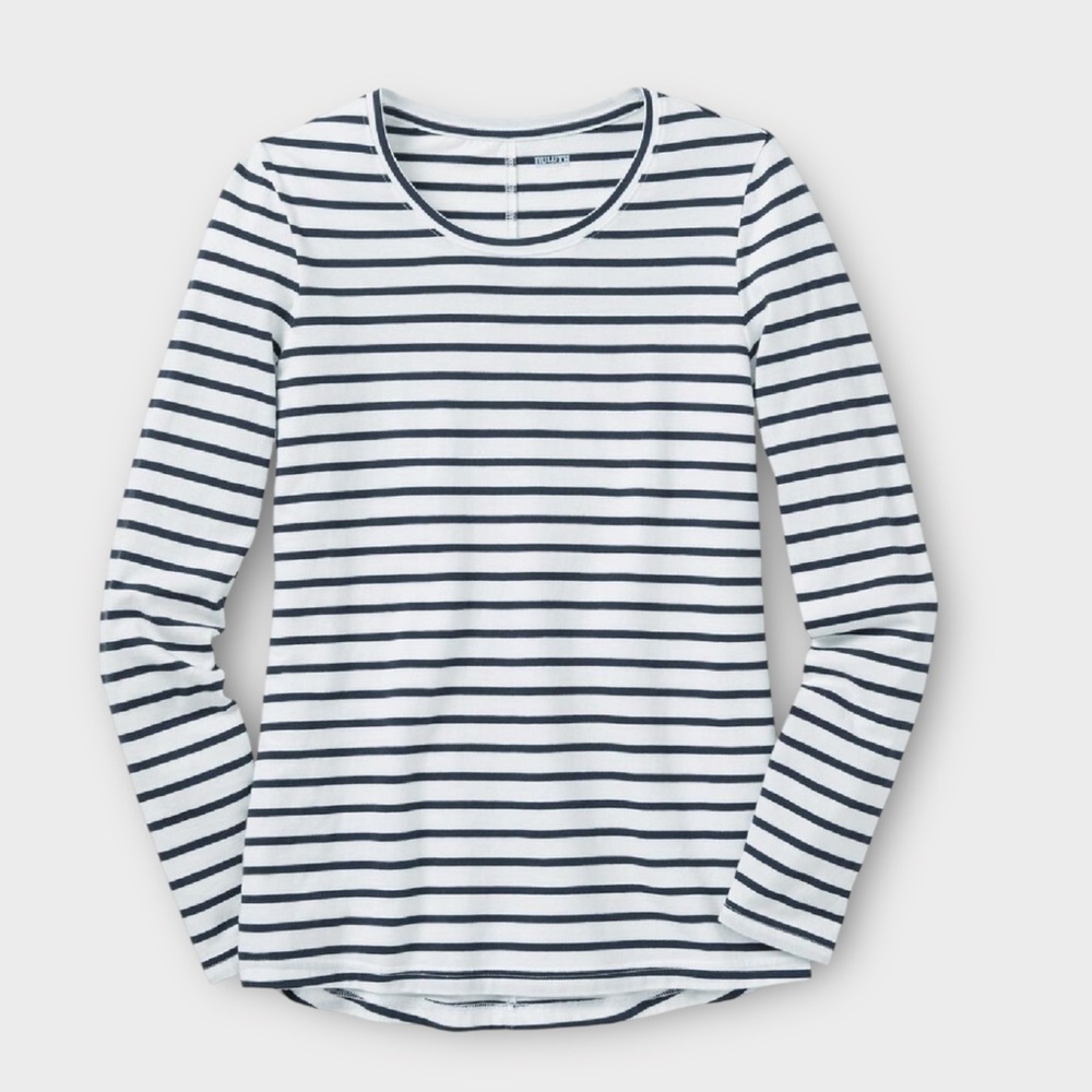 DULUTH Navy Stripe Lightweight Longtail T Scoopneck